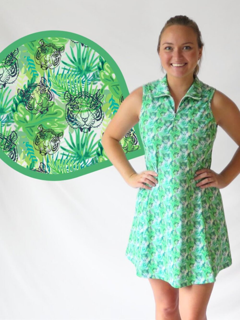 Green and Blue Tiger Print Golf or Tennis Dress with Matching Shorts size Medium